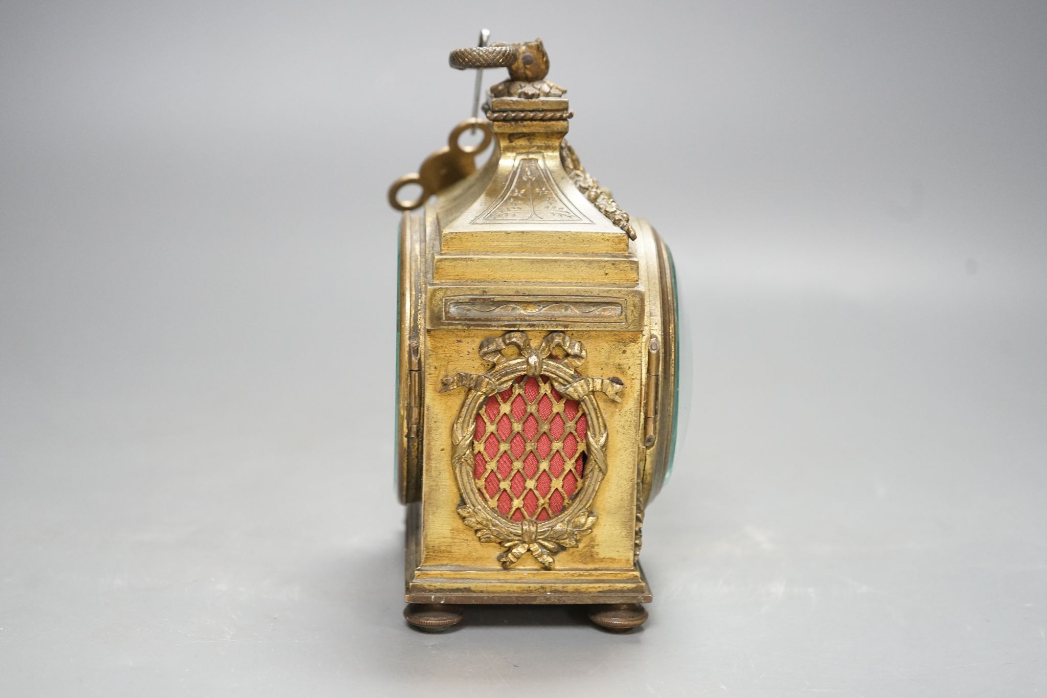 A French ormolu Pendule D'Officier timepiece, with key, circa 1900, 16cm